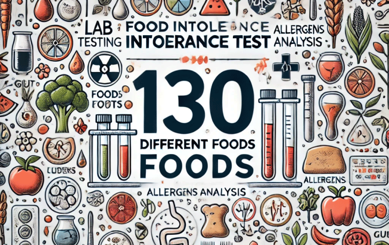 A-high-quality-image-representing-food-intolerance-testing-for-130-different-foods.-The-image-should-feature-symbolic-elements-such-as-food-items-like
